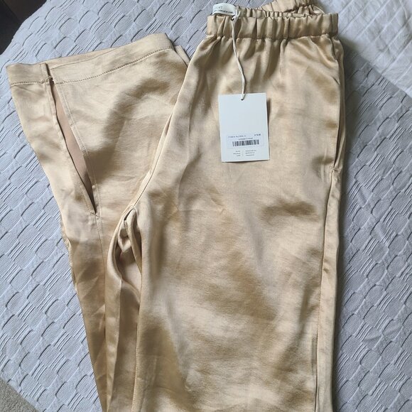 Gold satin pant with side slit, XS, Oak + Fort - Picture 2 of 4